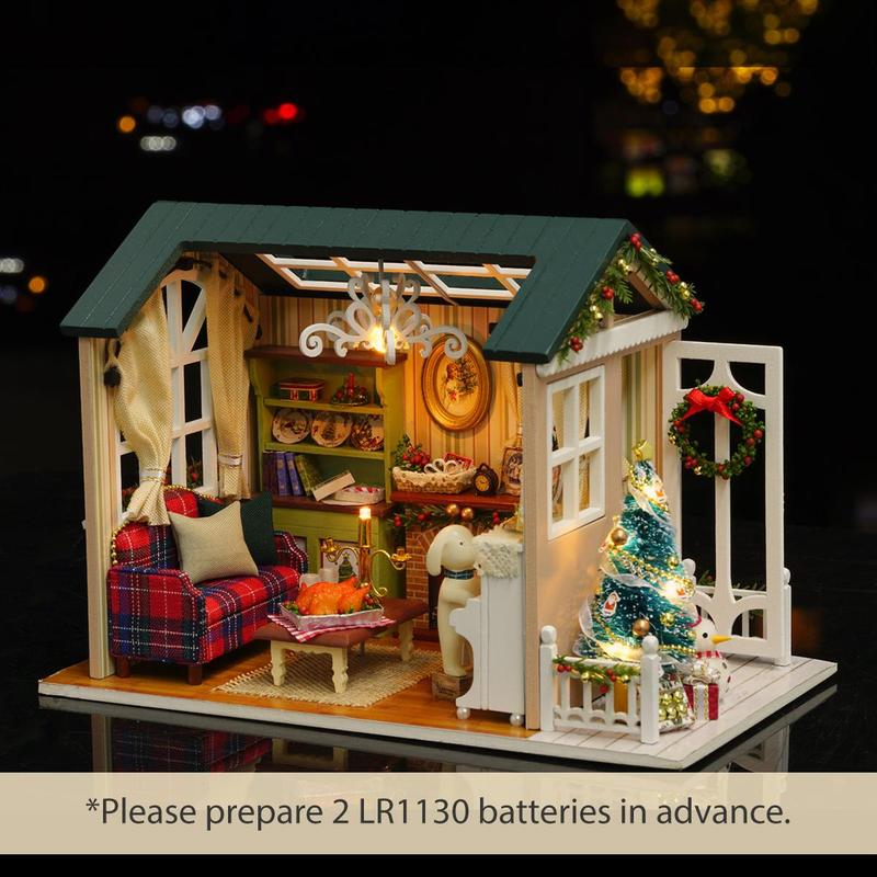 DIY Wooden House Toy, 1 Set Holiday Times Miniature House Kit, DIY House Toy with LED Light, DIY Wooden Craft Kit, Birthday Gift for Friends