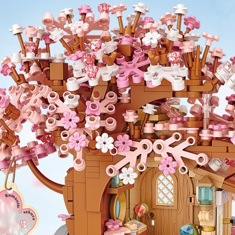 Cherry Blossom Tree House Design Building Blocks, 1149pcs set Creative Scene Model Building Blocks, DIY Assembly Toy for Girls