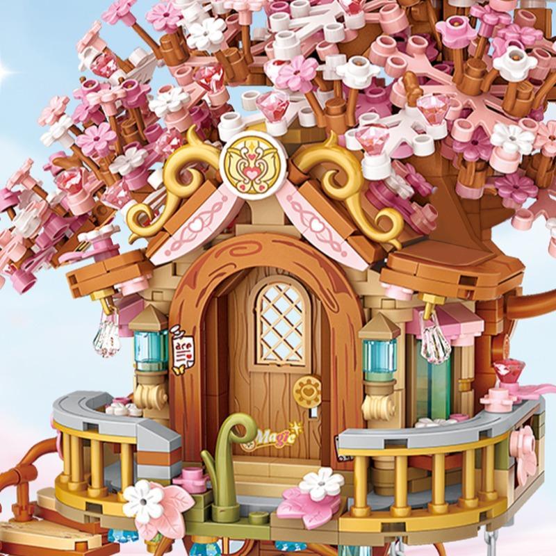 Cherry Blossom Tree House Design Building Blocks, 1149pcs set Creative Scene Model Building Blocks, DIY Assembly Toy for Girls