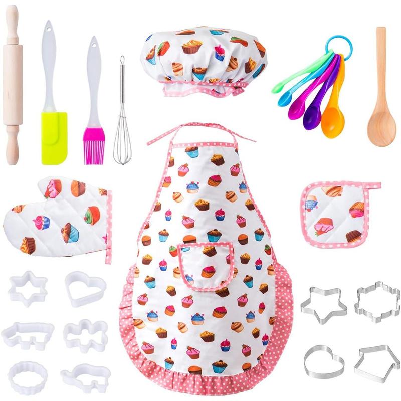 22-Piece Kids Chef Set, Cooking and Baking Toy Set for Kitchen Role Playing Games, Pretend Role Play Toys with Apron, Chef Hat, Cooking Gloves, Utensils, Great Gift for Boys and Girls