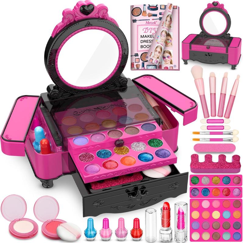 58 Pcs Kids Makeup Kit for Girl, Princess Toys Real Washable Cosmetic Set , Kids Makeup Sets for Girls, Play Make Up Christmas Gifts