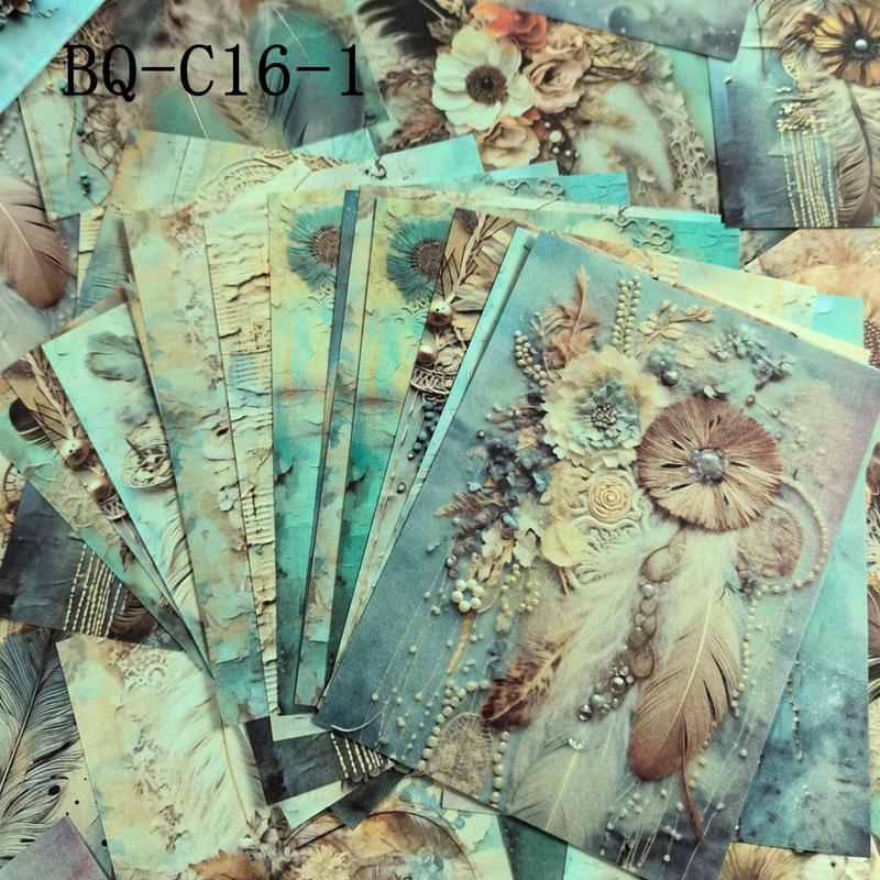 Vintage Feather Design Paper Sheets, 30 Sheets Scrapbooking & Stamping Decorative Paper Materials, DIY Decorative Supplies