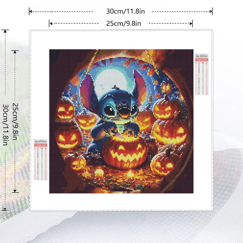 Stitch Pumpkin Pattern DIY Diamond Arts Colorful Painting Kit without Frame, 5D Diamond Decor Painting by Numbers Kit, Wall Art Decor for Home