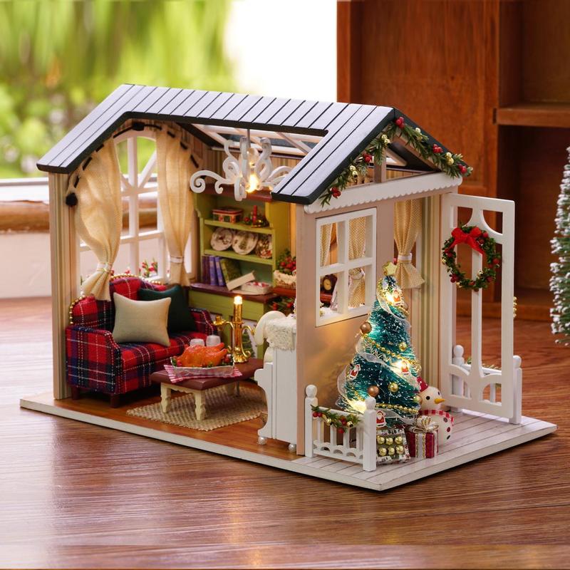 DIY Wooden House Toy, 1 Set Holiday Times Miniature House Kit, DIY House Toy with LED Light, DIY Wooden Craft Kit, Birthday Gift for Friends