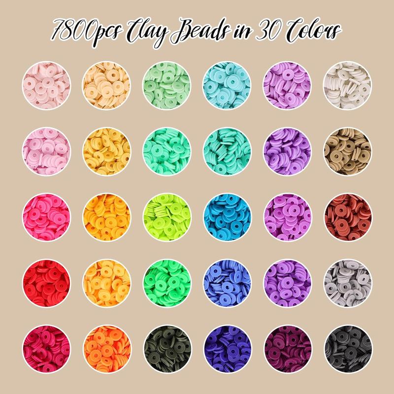 8200 count Clay Beads Bracelet Making Kit, 30 Colors Flat Preppy Beads for Friendship Bracelets, Polymer Heishi Beads with Charms for  Making, Holiday Crafts Gift for Teen Girls Adults