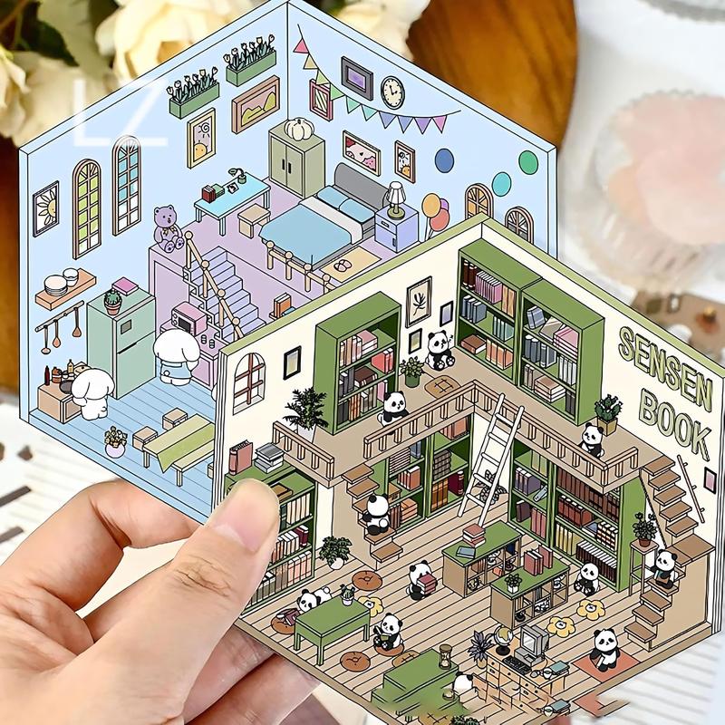 4PCS Fun DIY Stickers Scene Make Your Own Supermarket, DIY 3D House Stickers, Cute 3D Korean Cartoon Scene Stickers for Adult Relief Stress Pass The Time