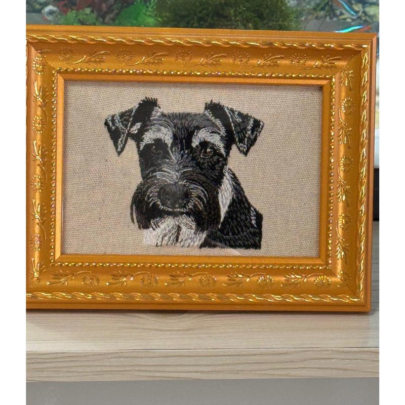 Miniature Schnauzer Machine Embroidered and Framed!  Other Breeds and Designs Available!