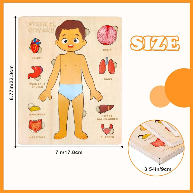 Wooden Body Puzzles for Kids, Toddler Montessori 14 count Boy Anatomy Puzzle, Human Body Learning Toy with Internal Organs Early STEM Educational Toy for Boys and Girls Ages 3 4 5 6 Years Old