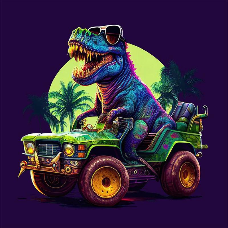 Dinosaur Car Pattern DIY Diamond Arts Colorful Painting without Frame, 5D Diamond Arts Colorful Painting Kits, DIY Decor Painting for Home Bedroom