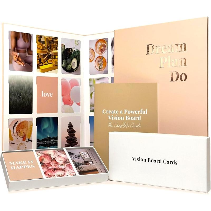 Vision Board Kit for Women - 168 Cards with Premium Pictures & Quotes, Foldable Board & Guide Book | Complete Manifestation Clip Art Craft Supplies for Adults |  Dream Plan Do All-in-One Kit