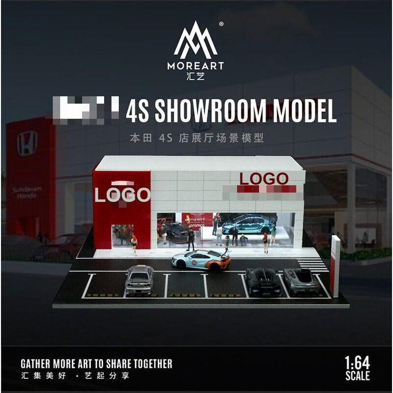 Diorama 1:64 Scale Car Showroom Model LED Lighting City Street View Garage Model Car Parking Lot Scene Display Model Collection Gift Toy