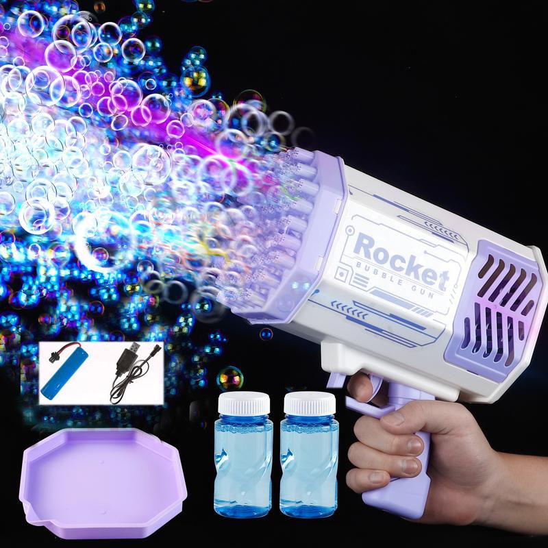 [40% discount] 2024 summer flash sale rocket 69 hole bubble gun for kids with LED light colorful bubble machine gun kids toys bubble blaster bubble machine