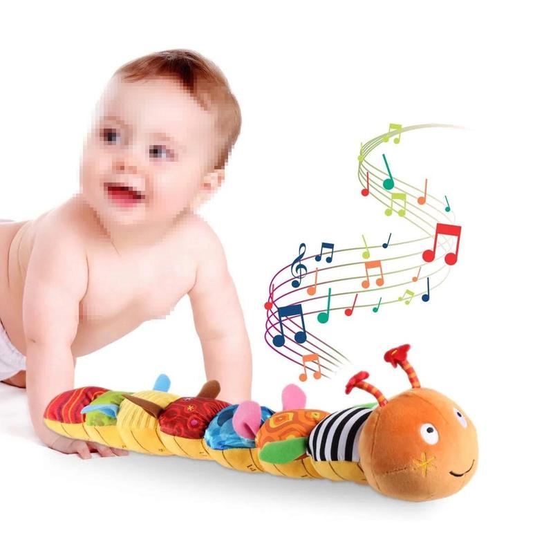 Musical Caterpillar Stuffed Toy Crinkle Rattle Educational Toys, Soothing Musical Toy, Attract Kids to play, Feel Embrace Toy for Birthday, Christmas, Easter Gifts