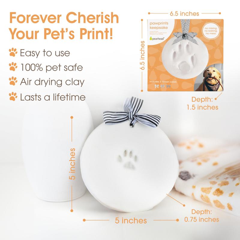 Pet Paw Print Keepsake Ornament Kit - DIY Hanging Clay Keepsake for Dogs & Cats, Pet's First Christmas Ornament, Customized Family Ornament, 3 Ribbons