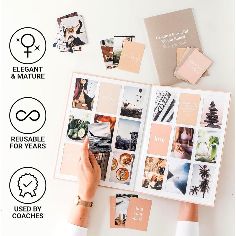 Vision Board Kit for Women - 168 Cards with Premium Pictures & Quotes, Foldable Board & Guide Book | Complete Manifestation Clip Art Craft Supplies for Adults |  Dream Plan Do All-in-One Kit