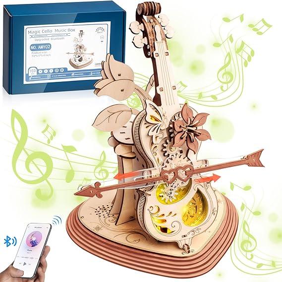 3D Puzzles for Adults, Cello Wooden Puzzles Music Box Set, 2024 Upgrade with Light and Bluetooth function, 3D Wooden Puzzles Birthday Present Hobby for Adults & Teens, Room Decor