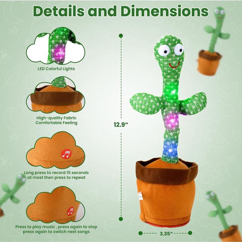 USB Charging Dancing Talking Cactus Baby Toy with 120 English Songs, Singing Mimicking Talking Cactus Toy Mimics Back, Cactus Toy That Talks Back