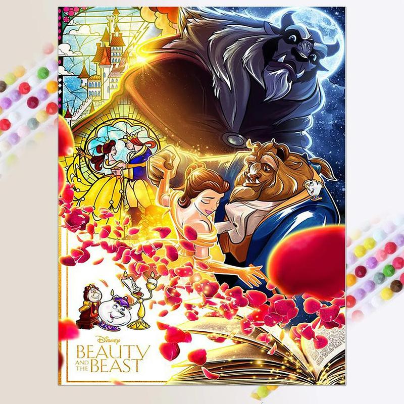 Cartoon Beauty and Beast Pattern DIY Diamond Arts Colorful Painting Kit without Frame, DIY 5D Diamond Arts Colorful Painting Kit, Wall Art Decor