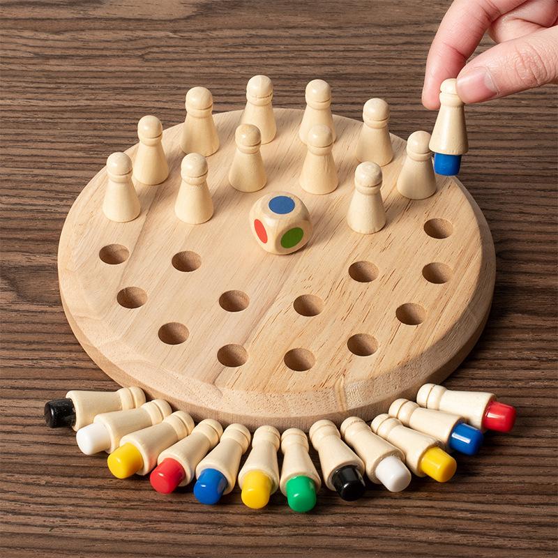 Wooden Memory Chess Matching Game: Family Board Games, Montessori Preschool Learning Educational Toy