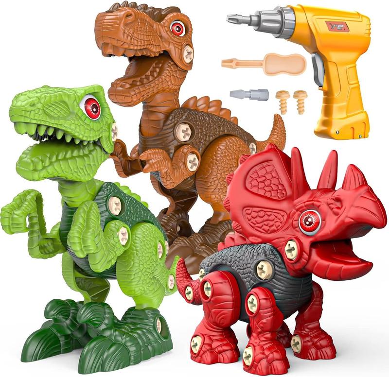 Dinosaur Toys for Kids 3-5 6 7 8 Years Old, Take Apart Dinosaur Toys for Boys and Girls, STEM Construction Dinosaur Building Kit for Kids with Electric Drill Tool, Great Gift Pack of 3