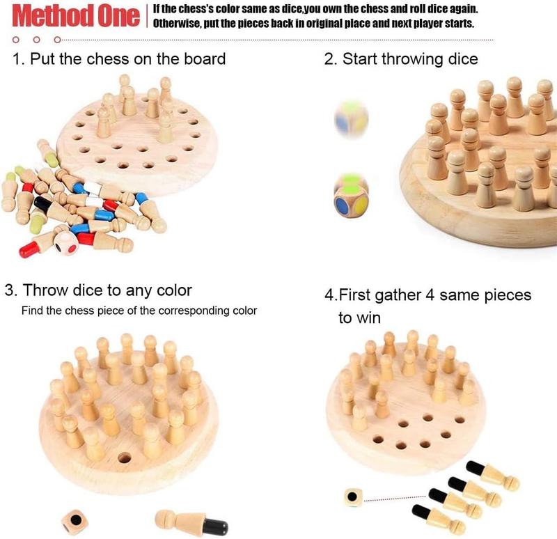 Wooden Memory Chess Matching Game: Family Board Games, Montessori Preschool Learning Educational Toy