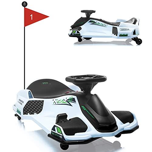 12V Electric Drifting Go-Kart with High Low Variable Speed, 5 Wheels, Built-in Music, Front and Tail LED Lights, Low-Power Alarm - Available in Multiple Colors