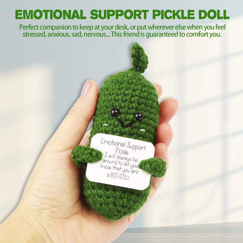 5Pcs Handmade Emotional Pickle Gift,Funny Emotional Support Crochet Corn Doll Ornaments with  Positive Card for Motivational Birthday Gift