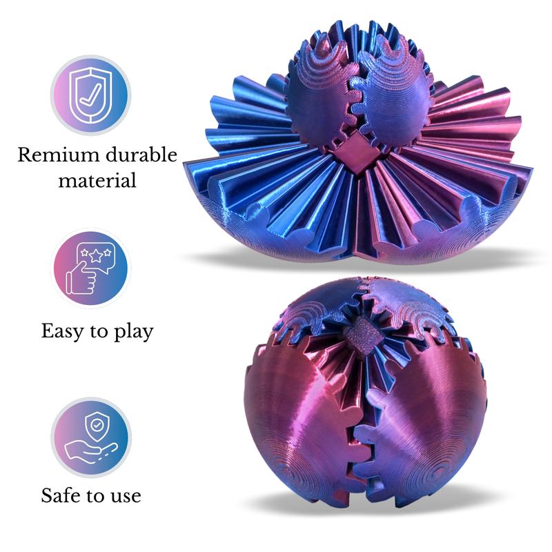 3D Printed Gear Ball, Gear Sphere Fidget Toy Stress Relief Toy for ADHD, Anxiety Relaxing Toy for Adults at work study travel