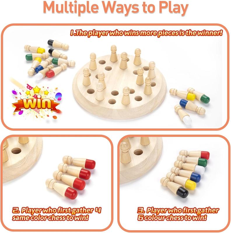 Wooden Memory Chess Matching Game: Family Board Games, Montessori Preschool Learning Educational Toy