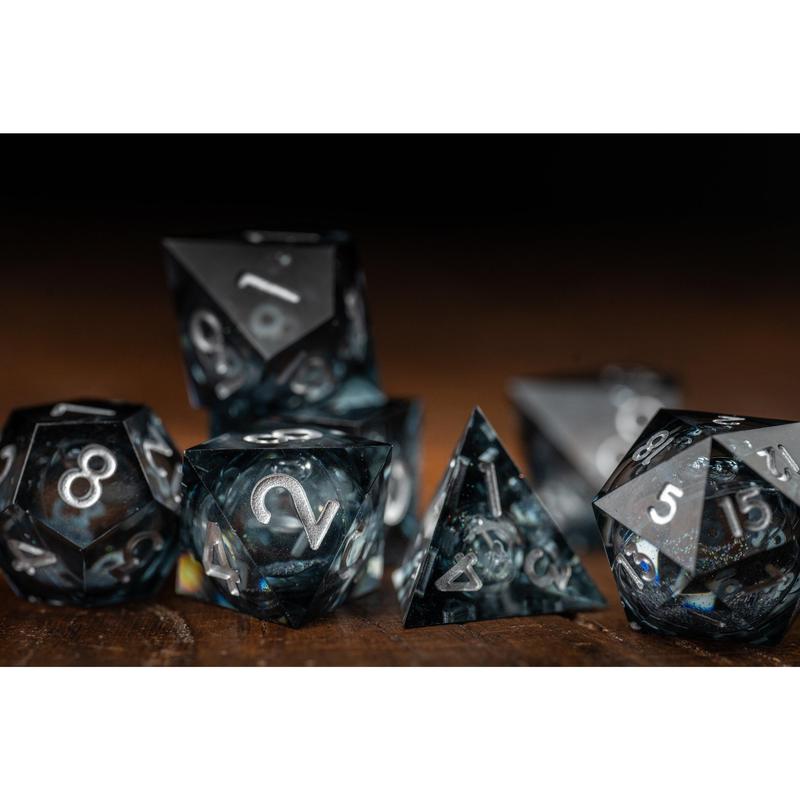 DnD dice sets: Shadow Nebula Black Dice Set: Sharp Edge Polyhedral Liquid Core Dice with Glitter - Premium Space DnD Dice for Dungeons and Dragons