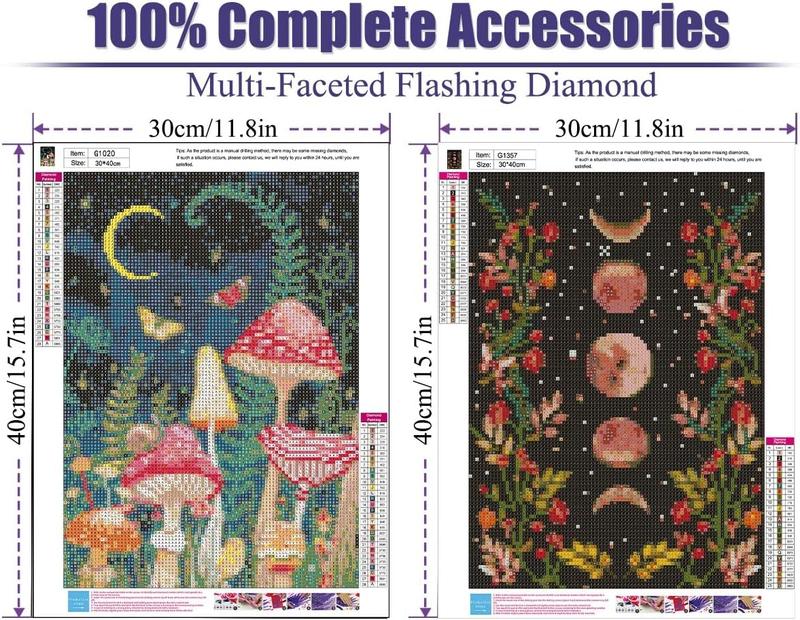 2 Pack Diamond Painting Kits for Adults,5D DIY Mushroom Forest Full Drill Round Art Gems Perfect for Home Wall Decor Diamond Dotz Inch12x16