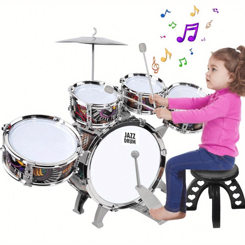 Kids Drum Set For Toddlers With 5 Piece High Drums, Mini Jazz Drumset Kit Musical Instruments Toy For Age 3 4 5 6 7 8 9 10 11 12 Year Old Boys Girls Baby Children Halloween Christmas Gift