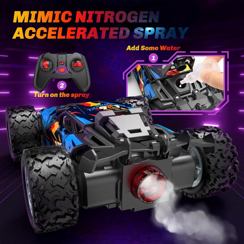 Rc Cars for Boys Age 3-8, Monster Trucks Remote Control Car with Spray, 2.4Ghz Rc Drift Car Toys for 3 4 5 6 Year Old Boys Girls, 1 20 All Terrains Electric Toy Car Gift for 3-8 Year Old Boys Girls