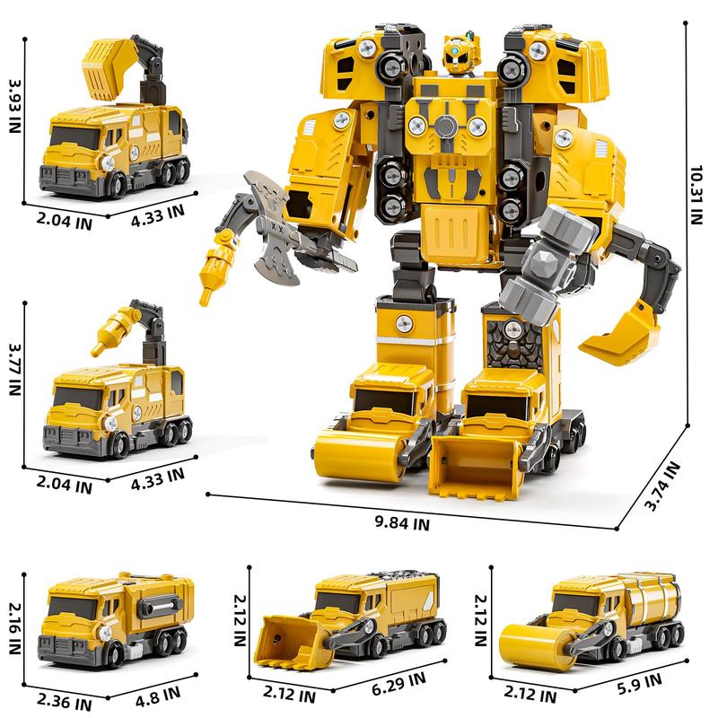 Construction Vehicles Transform Robot Toys, Combined Robot, Construction Truck Toy Set, Gift for Christmas Birthday