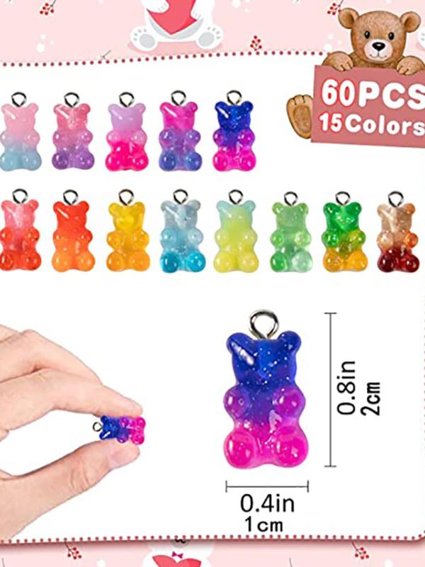 1 Set Gradient Bear Design Pendant, DIY Bear Shaped Resin Earrings Bracelet Accessories