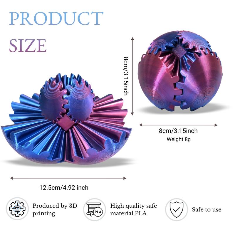 3D Printed Gear Ball, Gear Sphere Fidget Toy Stress Relief Toy for ADHD, Anxiety Relaxing Toy for Adults at work study travel