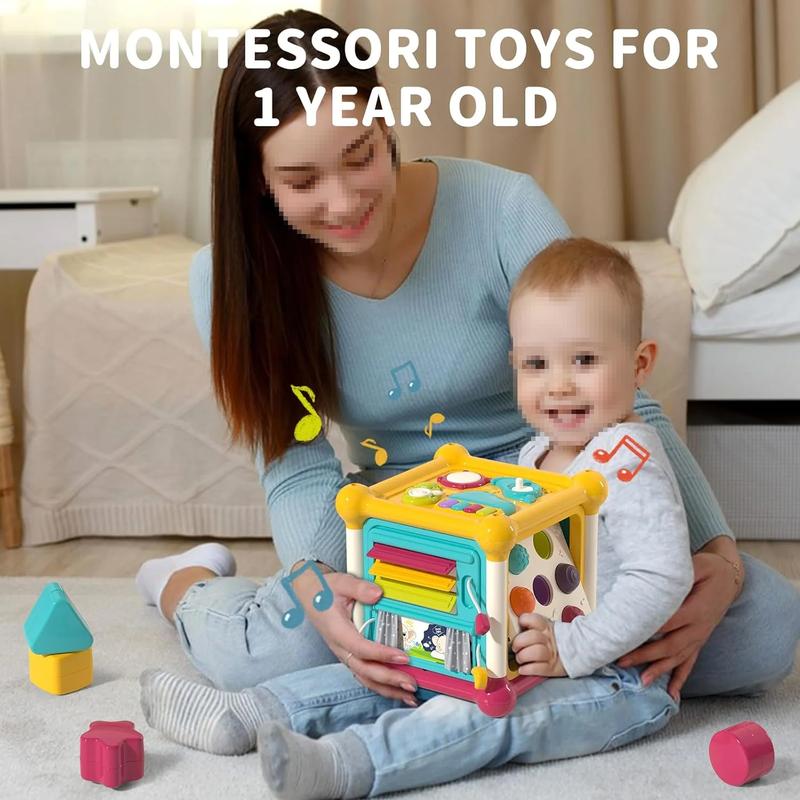 Montessori Toys-12 in 1 Early Educational Activity Cube Toy for Little Boys Girls , Multifunctional House Learning Toys for Kids