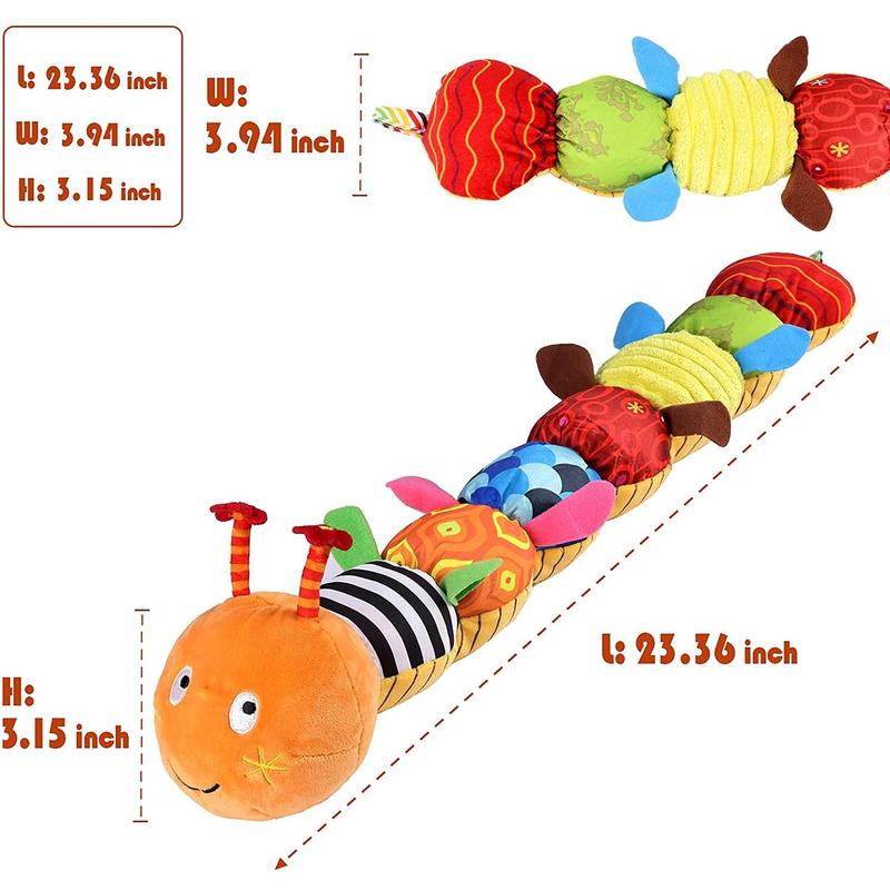 Musical Caterpillar Stuffed Toy Crinkle Rattle Educational Toys, Soothing Musical Toy, Attract Kids to play, Feel Embrace Toy for Birthday, Christmas, Easter Gifts