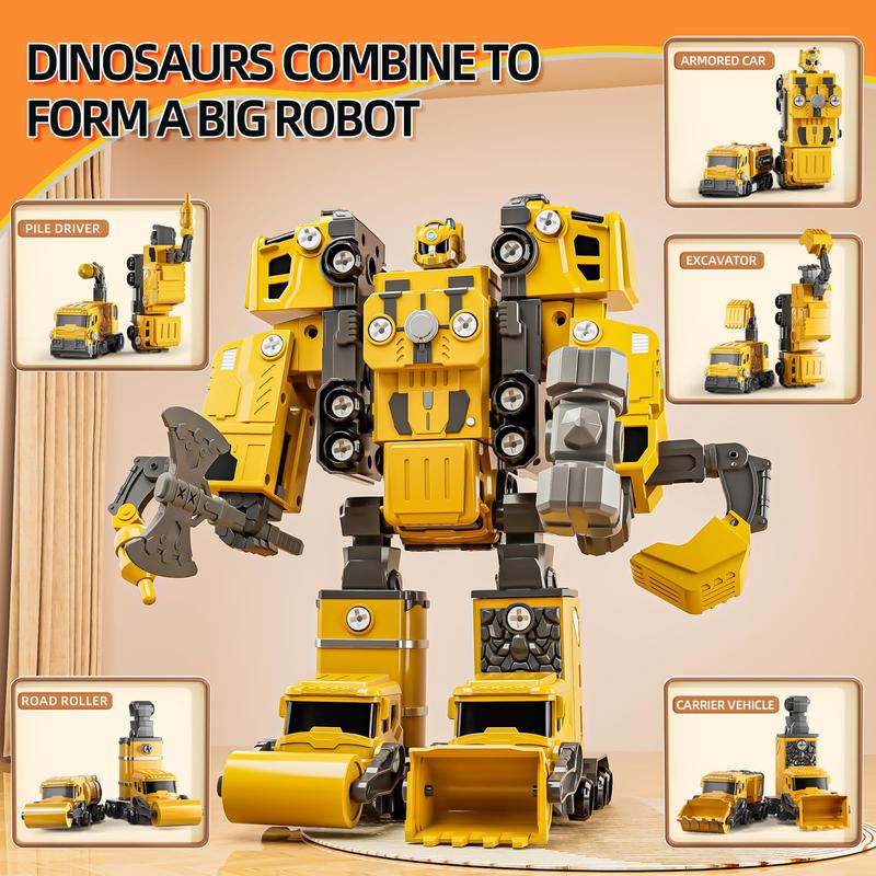 Construction Vehicles Transform Robot Toys, Combined Robot, Construction Truck Toy Set, Gift for Christmas Birthday