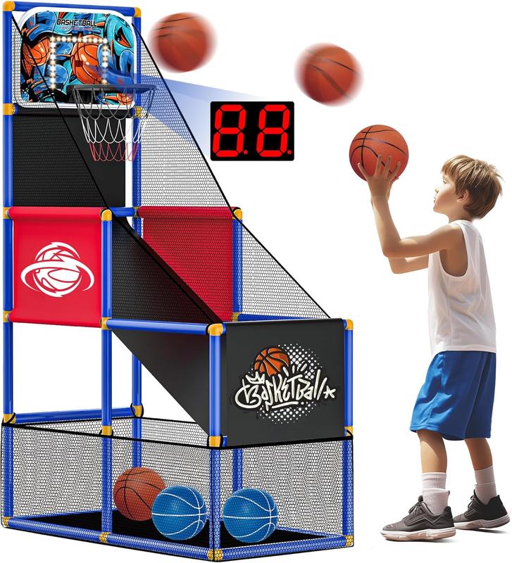 Kids Arcade Basketball Hoop with 4 Balls, Indoor Outdoor Single Shot Basketball Game for Toddler,Carnival Games Sport Toys Gifts for Boys Girls Ages 3-8 Years Old,Ideal for Competition