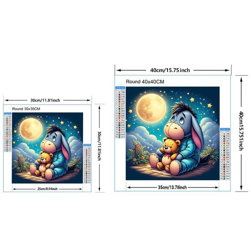 Cartoon Eeyore Pattern Diamond Arts Colorful Painting Kit, DIY 5D Round Diamond Arts Crafts Kit without Frame, Wall Art Ornaments for Home