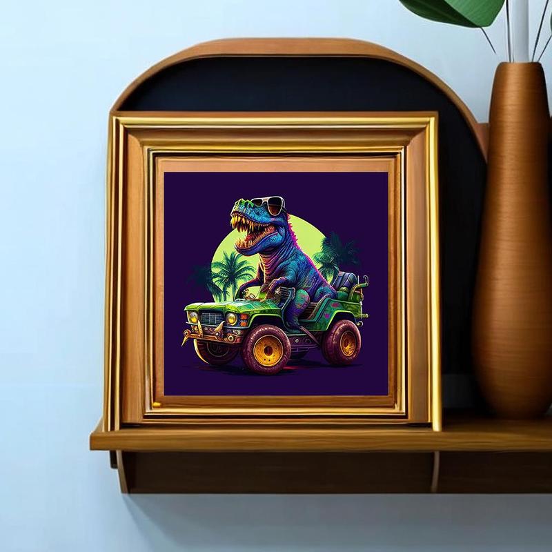 Dinosaur Car Pattern DIY Diamond Arts Colorful Painting without Frame, 5D Diamond Arts Colorful Painting Kits, DIY Decor Painting for Home Bedroom