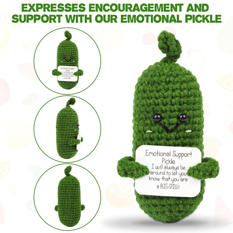 5Pcs Handmade Emotional Pickle Gift,Funny Emotional Support Crochet Corn Doll Ornaments with  Positive Card for Motivational Birthday Gift