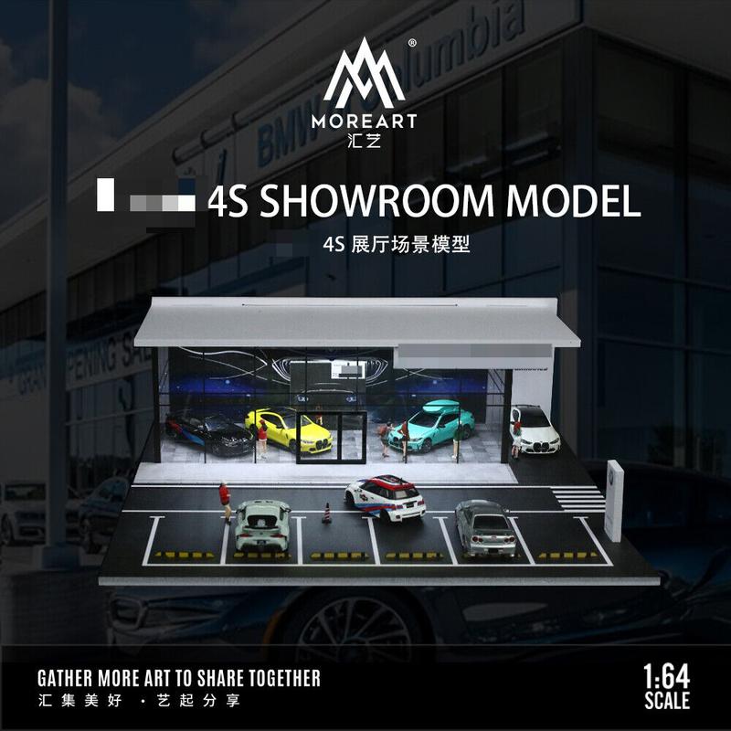 Diorama 1:64 Scale Car Showroom Model LED Lighting City Street View Garage Model Car Parking Lot Scene Display Model Collection Gift Toy