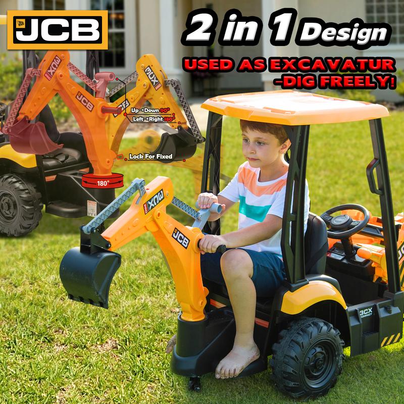 12V Kids JCB Ride On Excavator with Remote Control, Electric Excavator Car for Kids 3-8 with Tractor, Bulldozer,Digging Arm, Ride on Car