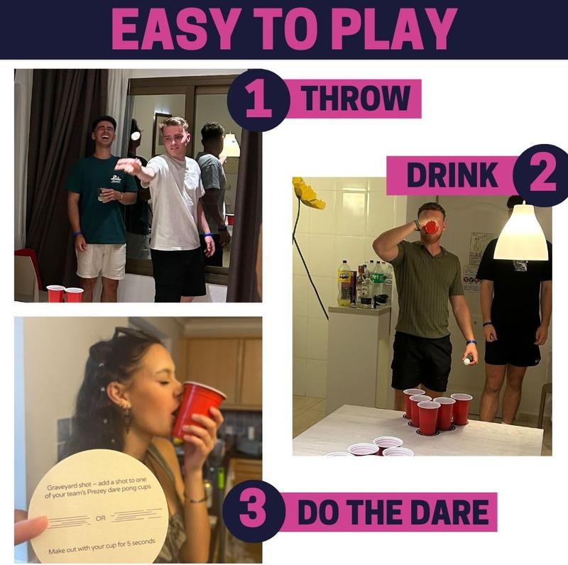 Dare Pong - Drinking Game for Adults, Bachelorette Party Games, Adult Party Games - Full Beer Pong Set and 50 Coasters with Dares - Perfect for Couples Card Game, 21st Birthday Gifts for Her