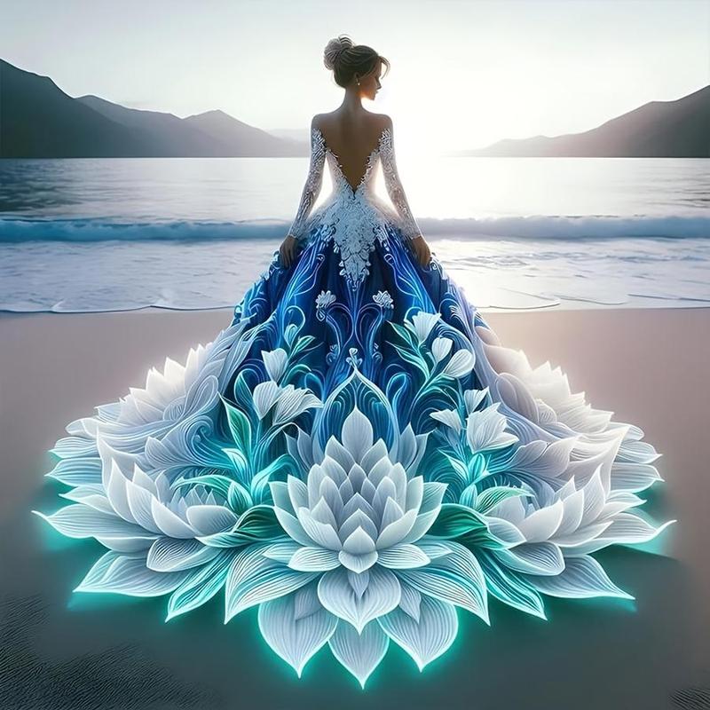 5D DIY Diamond Arts Colorful Painting Kit, Lotus & Figure Pattern Diamond Arts Crafts without Frame, Handmade Diamond Art Decorative Pictures for Home Decor