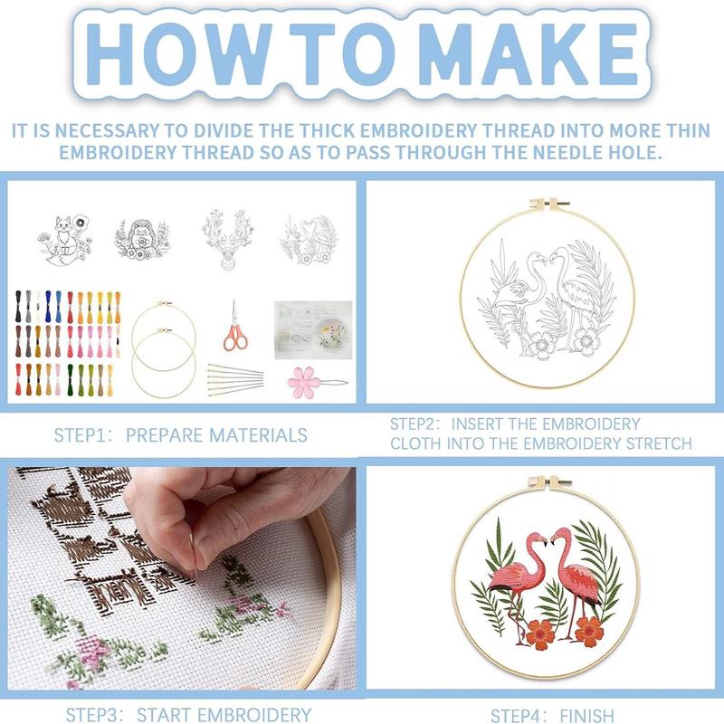 Fox & Hedgehog & Rabbit & Flower Pattern Embroidery Kit, 1 Set DIY Handmade Embroidery Set, Cross Stitch DIY Art Craft For Beginners