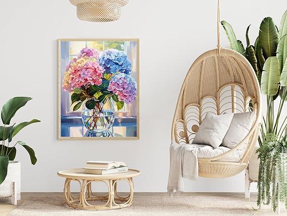 DIY Hydrangea Diamond Art Kits for Adults - Full Round Drill Diamond Paintings for Home Wall Decor - 12x16in