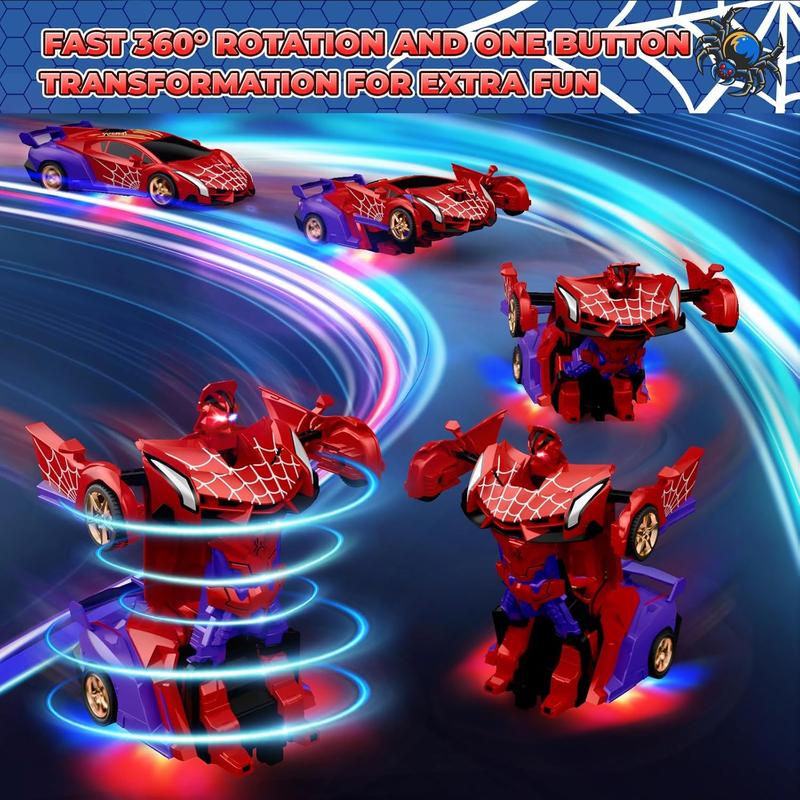 Spider Transform RC Cars Toys with Eye & Underbody Lights, 2.4GHz Remote Control Car One-Button Deformation, Fast 360Rotation Robot Toys Birthday Gifts for 3 4 5 6 7 8 9 10 Year Old Boys Age 4-7 8-12